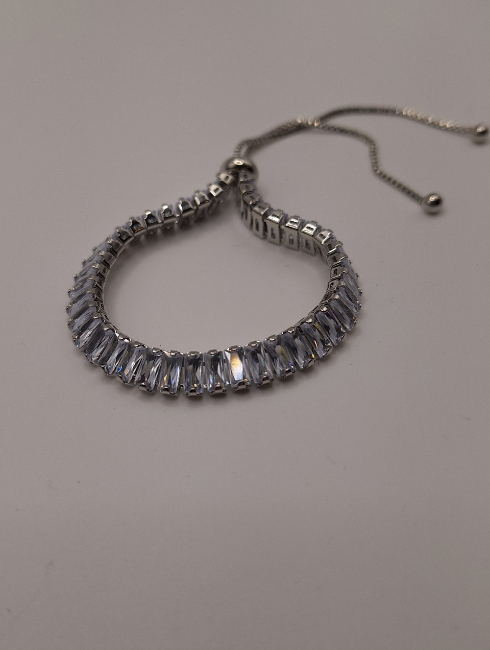 Sparkling Baguette Crystal Bracelet Adjustable Silver Tennis Bracelet Gift